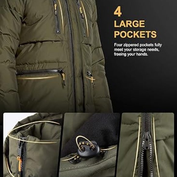 Orolay Men's Thickened Down Jacket Hooded Winter Puffer Jacket with 6 Pockets (B - Picture 2 of 6
